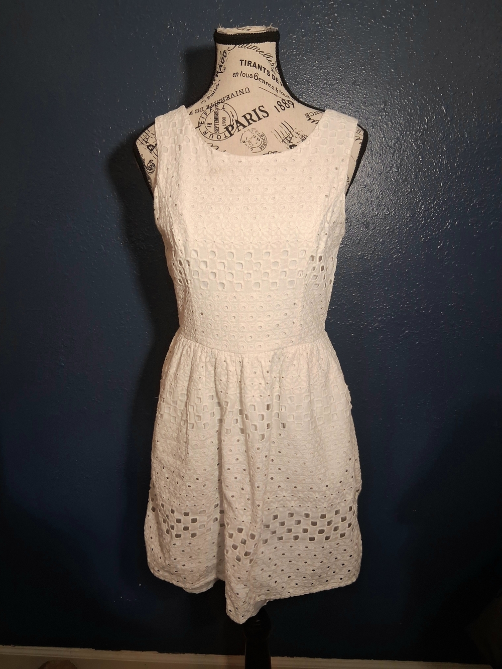 Sequin Hearts Juniors Sleeveless White Eyelet Mini Dress